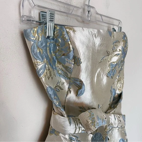 Le Chateau Brocade Strapless Midi Dress Champagne Blue Floral  NWT Small - Picture 6 of 15